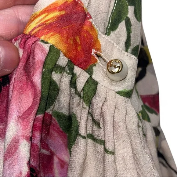 Gucci Floral Bee Silk Mini Dress IT38 US2 Pleated Front Long Sleeve Spring EUC - Picture 9 of 14
